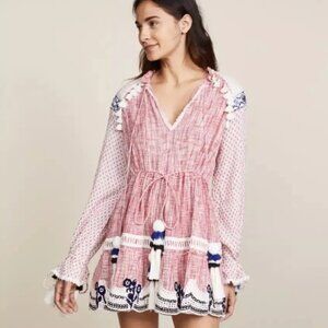 Hemant & Nandita Women's Tassel Pom Pom Embroidered Eyelet Dress